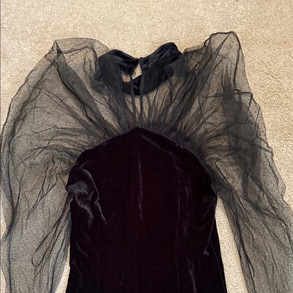 Zara Black Soft Velvet Dress with Sheer Sleeves - Picture 6 of 7